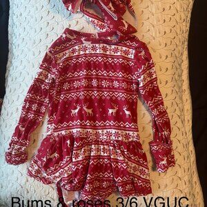 Bums & Roses Reindeer and snowflakes Print dress & bow set 3/6